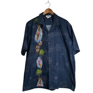 Pacific Legend Hawaii Men’s XL Cotton Blue Santa Snow Button Short Sleeve Shirt